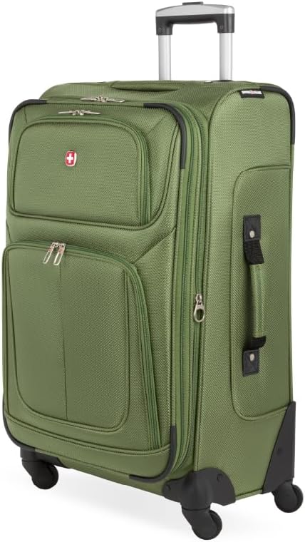 SWISSGEAR Sion Softside Expandable Spinner Luggage Durable Lightweight Travel Suitcase, Evergreen, Checked-Medium 25-Inch