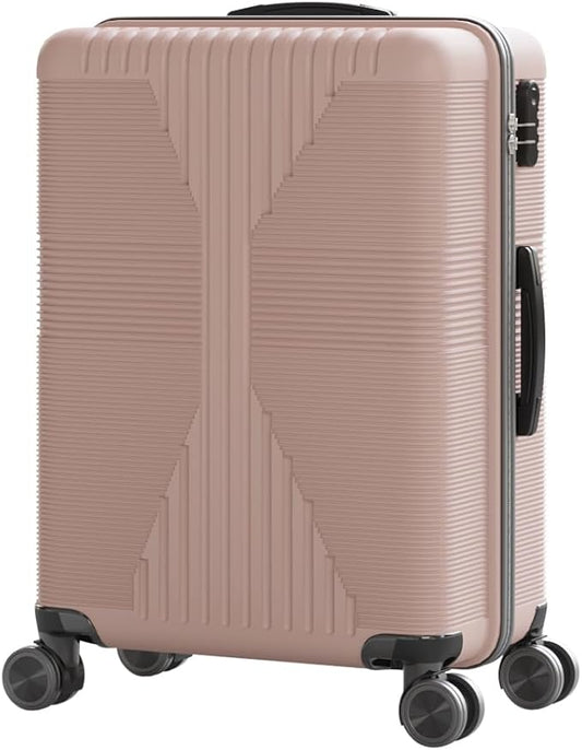 Karl home Hardshell Carry On Luggage with Spinner Wheels, Lightweight PP Hardside Small Suitcase with Built-in Lock & Smooth Zipper, 22 Inch Airline Approved, Rose Gold