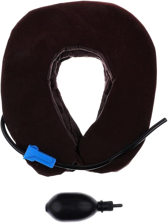 Inflatable Cervical Neck Traction Air Inflatable Pillow Neck Head Stretcher Pain Relief Collar (for Adults, Brown)