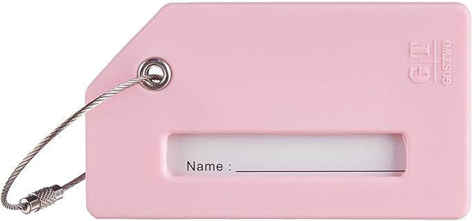 8 Pcs Luggage Tags for Suitcases, 26 Initial Letter Travel Luggage Baggage Identification Labels ID Tags Fully Bendable Tags with Stainless Steel Loop (Plane, Pink)