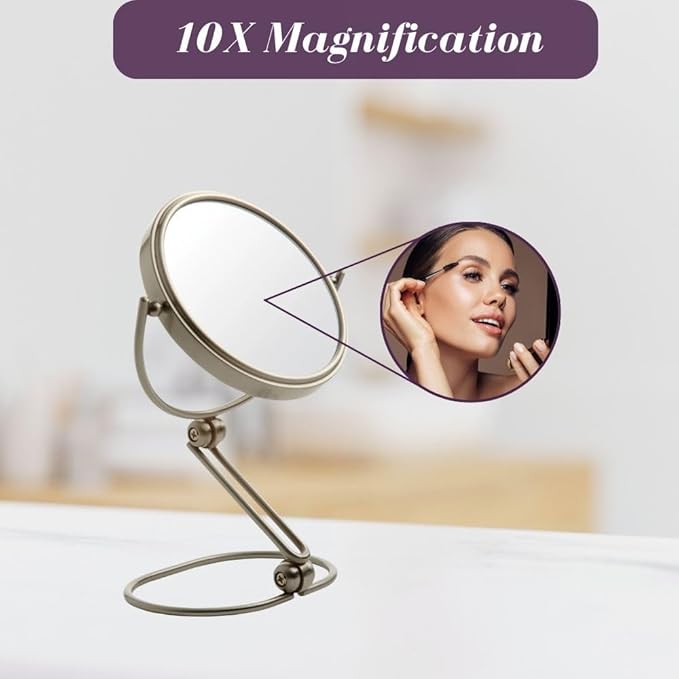 JERDON Compact Magnifying Mirror - Folding 5.5" Travel Mirror with 10X & 1X Magnification - Model MC450N