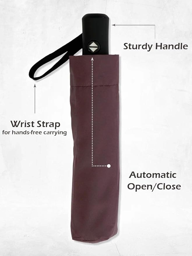 Windproof Travel Umbrella - Compact, Light, Full Automatic Open/Close - Folding Backpack Umbrella for Rain & Sun UV Preotection For Men & Women, Unbreakable 8 Fiberglass Ribs UK Design