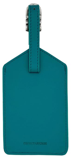 Teal Genuine Top Grain Leather Luggage Tag