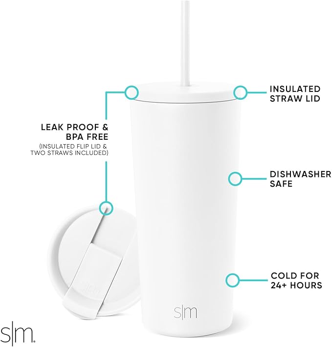 Simple Modern Classic Tumbler with Straw Lid | Insulated Iced Coffee Cup Reusable Stainless Steel Water Bottle Travel Mug | Gifts for Women Men Her Him | 20oz | Winter White