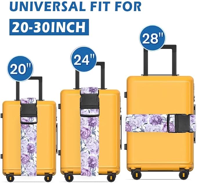 Luggage Straps for Suitcases Travel Belt Accessories, Cute Suitcase Strap, Adjustable Luggage Belt Strap, Heavy Duty with Quick-Release Buckle Luggage Strap Cute Purple Flowers