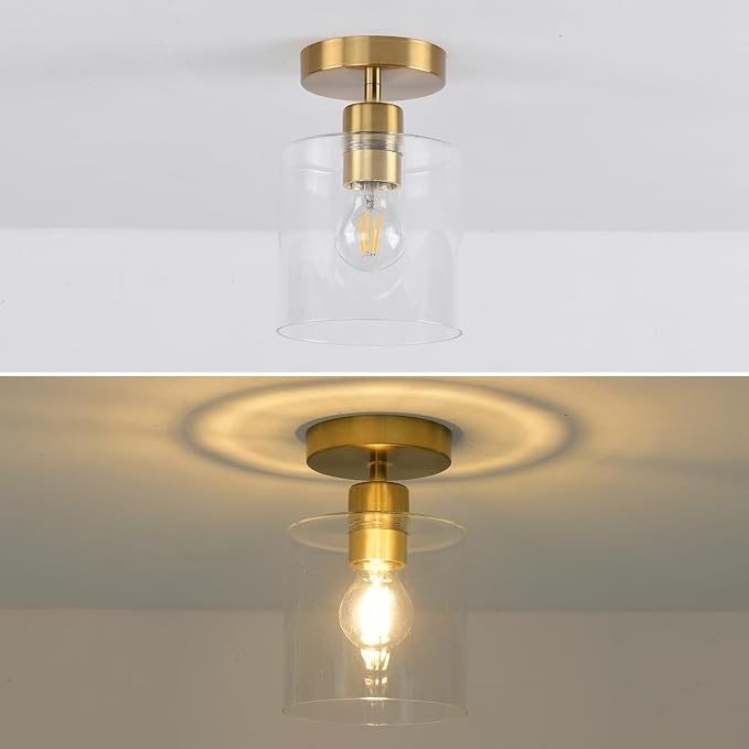 Modern Brass Semi Flush Mount Light Fixture for Entryway & Hallway, Gold Finish