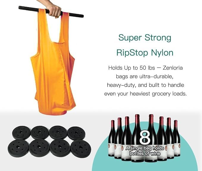 Foldable Reusable Grocery Bags – Heavy Duty 6 Pack with Handles | XL Tote for Women & Men, Market, Travel, Storage