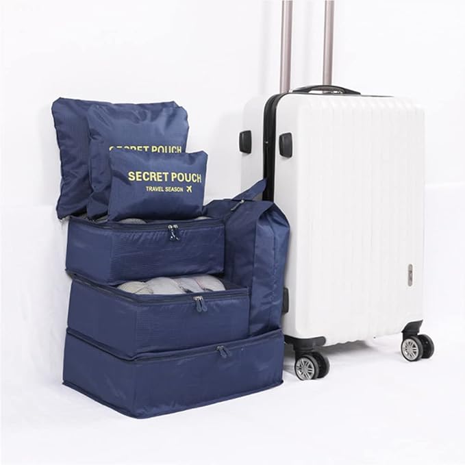 7 Set Packing Cubes Packing Organizers for Suitcase Travel Luggage Organizers with Shoes Bag for Suitcase Travel Accessories, Navy Blue