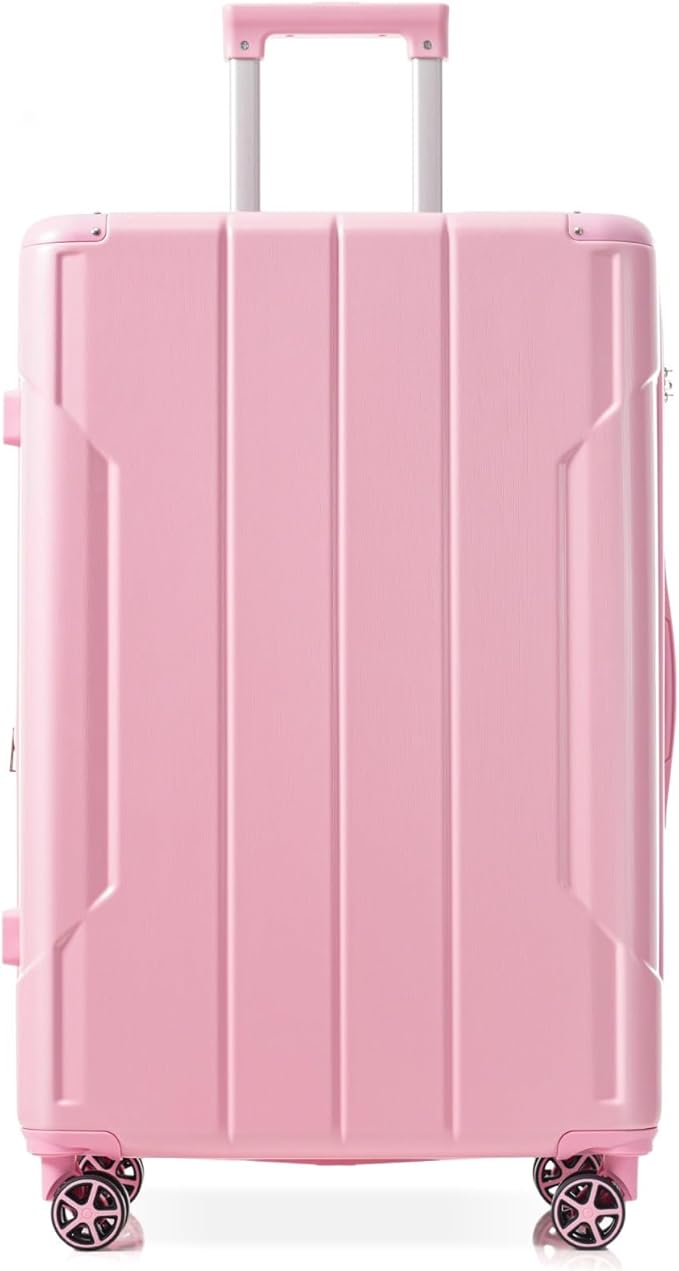 28 Inch Checked-Large Luggage, Lightweight ABS Hard Shell Suitcase with Spinner Wheels, Expandable Travel Luggage with Combination Lock & Side Hooks for Men Women (Pink., 24)