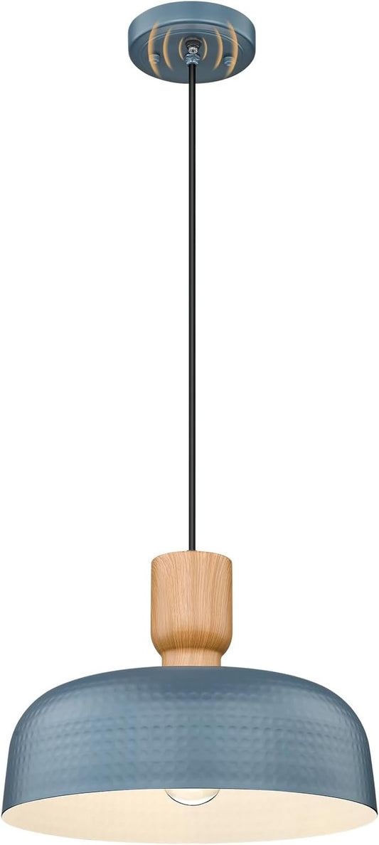 Darkaway Dusk to Dawn Industrial Pendant Light Fixtures Ceiling Hanging with Hammered Metal Shade, Blue Pendant Light for Outdoor Porch Lighting Hanging Lamp Adjustable Height