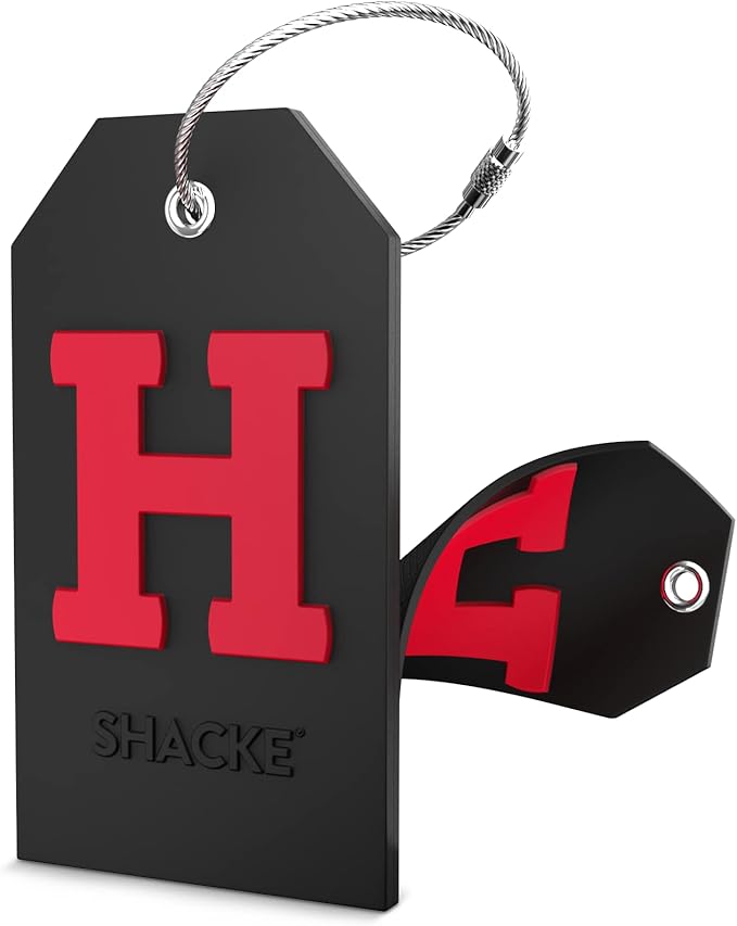 Shacke Initial Luggage Tag with Full Privacy Cover and Stainless Steel Loop - Black (Letter H)