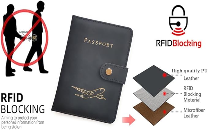 Passport Holder with Multiple Card Slots,RFID-Blocking Passport Cover,Stylish Unisex Design for Men & Women,Ideal Gift for Frequent Flyers (Passport+Boarding Pass+Vaccine Card)(BLACK)