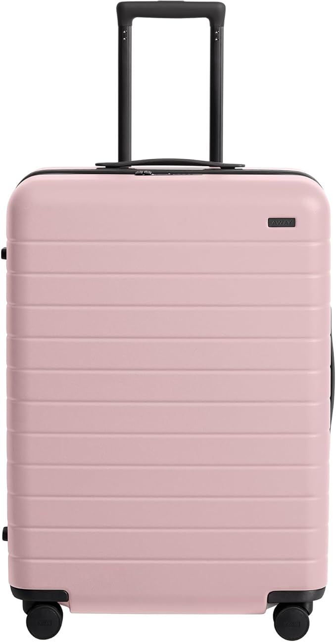 Away Medium Checked Luggage, Lightweight Hard Shell Suitcase with Spinner Wheels, Durable Rolling Luggage, TSA Lock, 26 Inch, Blush Pink