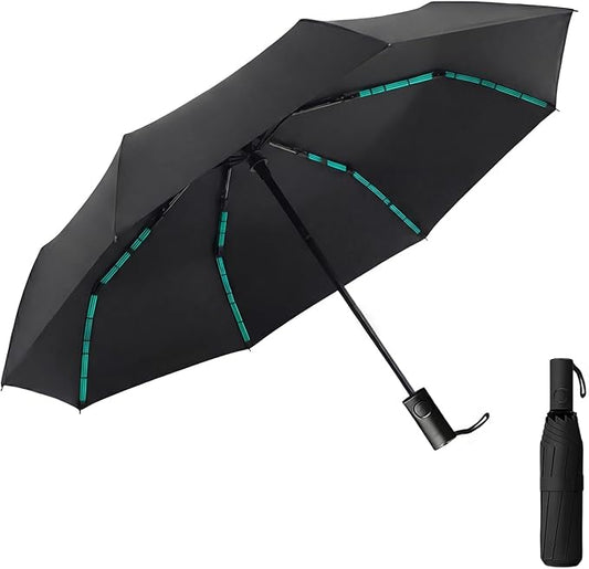 Compact Automatic Folding Travel Umbrella-Windproof Rainproof, PF50+ Sun Protection for Hiking,Outdoor,Chool,Golf Course & Daily Use,Sturdy Multi-Ribbed Frame