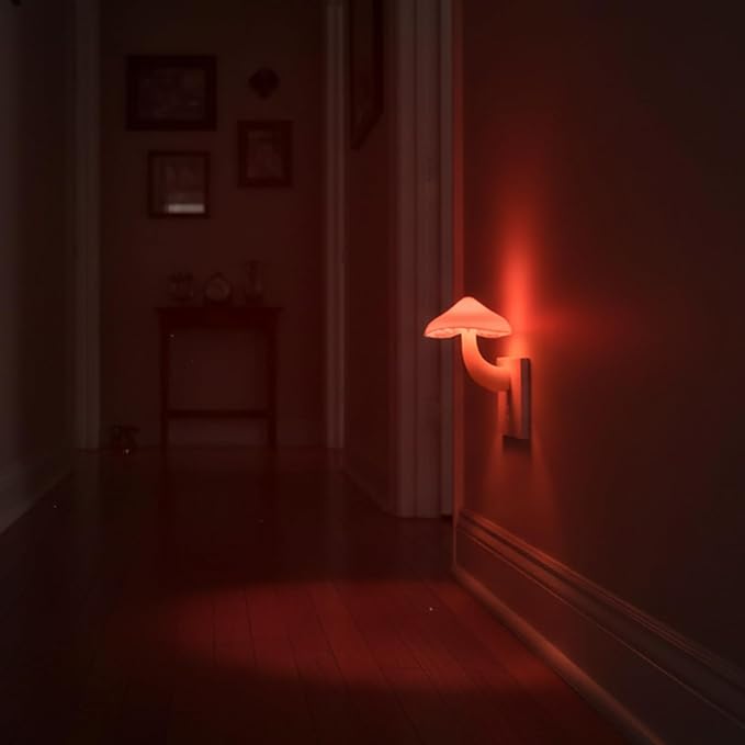 3 Pack LED Mushroom Night Light Plug in Lamp, Light Sensor Night Lights for Adults Kids Room Bedroom Bathroom Hallway Kitchen (3, Red)