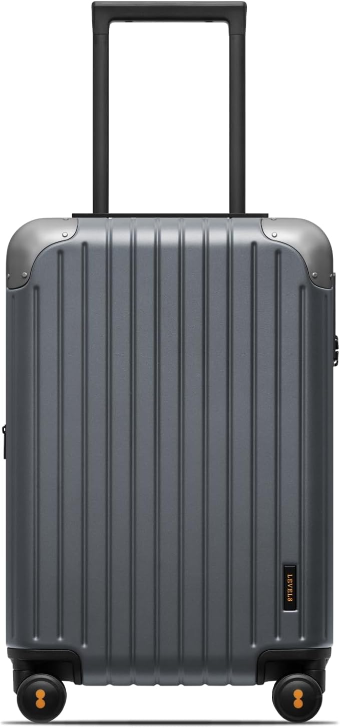 LEVEL8 Carry on Luggage Airline Approved, Hardshell Suitcases with Spinner Wheels, Lightweight PC Luggage, 20 inch, Gray