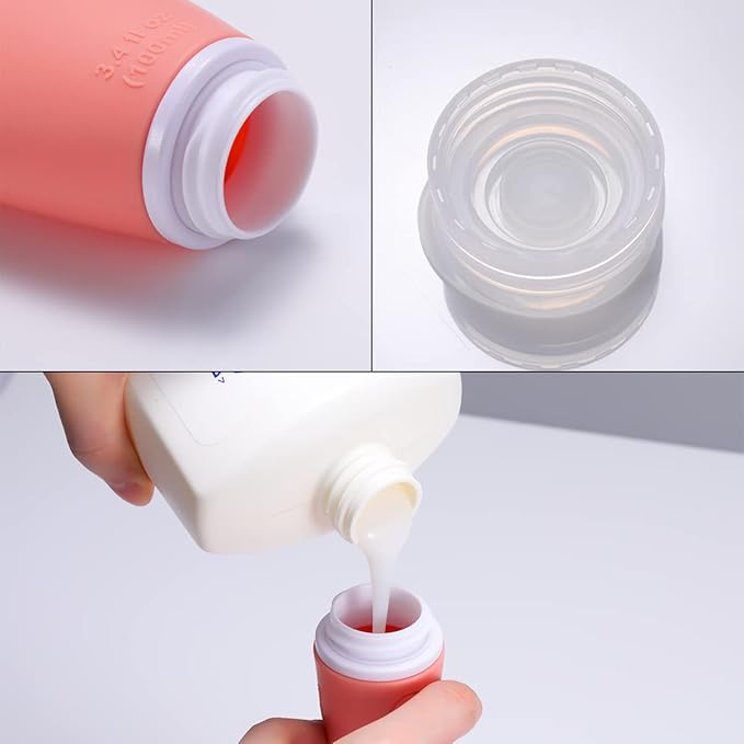Silicone Travel Bottles, 4 Pack 3.4oz Leak Proof Liquid Squeezable Refillable Portable Accessories/Cosmetic Containers, BPA Free, Travel Size for Toiletries Shampoo Conditioner Lotion