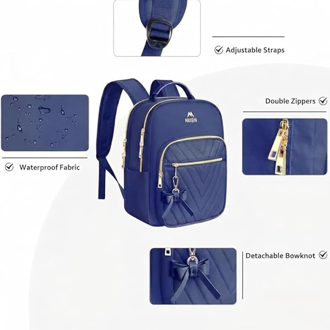 MATEIN Small Backpack Purse for Women, Cute Lightweight Mini Daypack, Fashion Waterproof Casual Daily Shoulder Bag, College School Bookbag for Ladies Teen Girls, 2pcs Sets, Blue