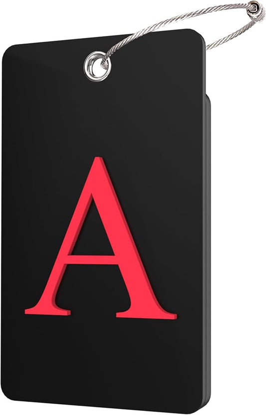 Gostwo 2 Pack Luggage Tags for Suitcases, 26 Initial Letter Travel Luggage Baggage Identification Labels ID Tag Fully Bendable Tags with Stainless Steel Loop (Black) (Letter A)