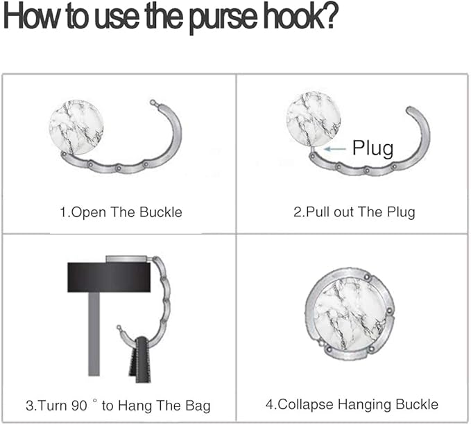 Bosketo Foldable Purse Hook Womens Bag Table Hanger Collection Desk Hooks for Purse (2pack W-OP Marble Hook)