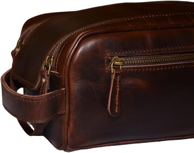 Leather Toiletry Bag Travel Pouch Unisex Kit With Shaving kit Accessories 3 Leather items :Shaving Brush Case,Razor Protective Travel Case (Combo of 4 Items)