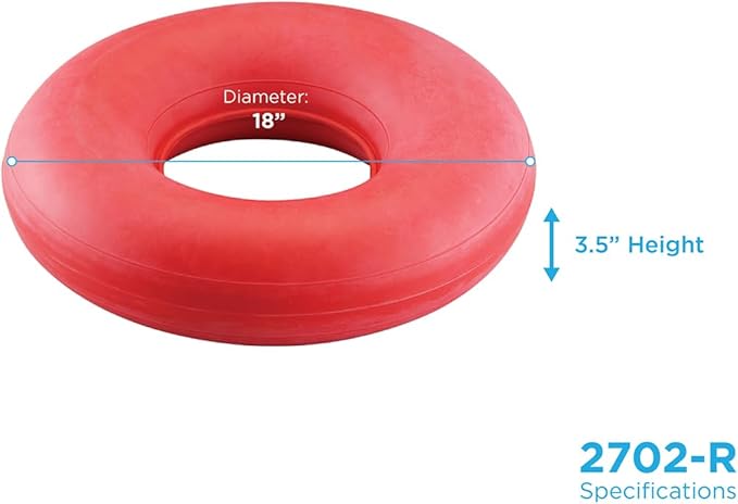 NOVA Inflatable Donut Cushion Seat Pillow – 18” Round Easy Inflate & Deflate Pressure Relief Cushion, Durable Rubber, Easy-Clean Red, for Hemorrhoids, Postpartum & Sitting Comfort, Blue