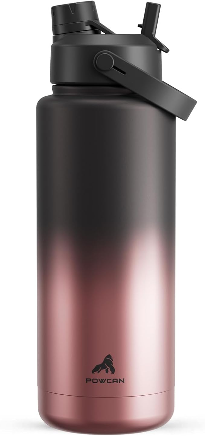 POWCAN 40 oz Insulated Water Bottle with 2-in-1 Straw and Spout Lid, Keep Cold 24H, Leak-Proof, BPA-Free, Double Wall Stainless Steel Water Bottle for Sports, Gym, Travel, Gift, and School (Queen)