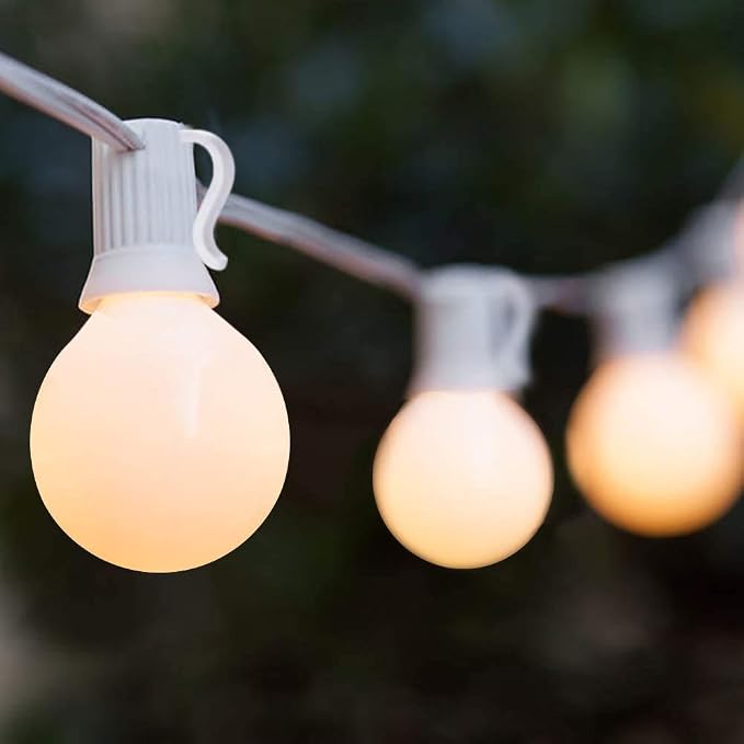 25FT Frosted White Lights G40 Globe Outdoor String Lights Patio Lights with 25 Frosted White Globe Bulbs - White Wire
