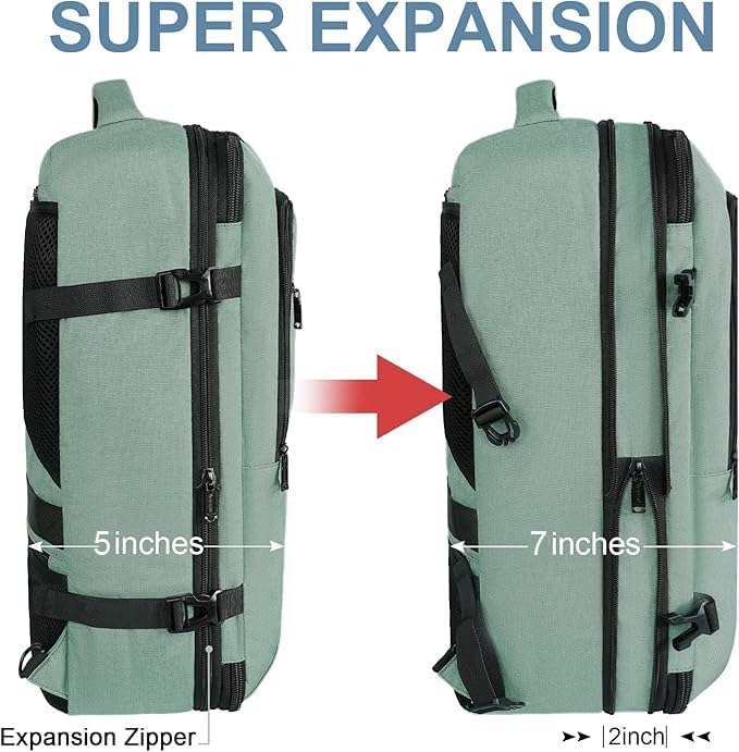 Vancropak Travel Bag, Large 40L Carry on Backpack Airline Approved Expandable Suitcase Daypack, Water Resistant Travel Backpack Overnight Lightweight Luggage Weekender Bag for Flight Men Women, Cyan