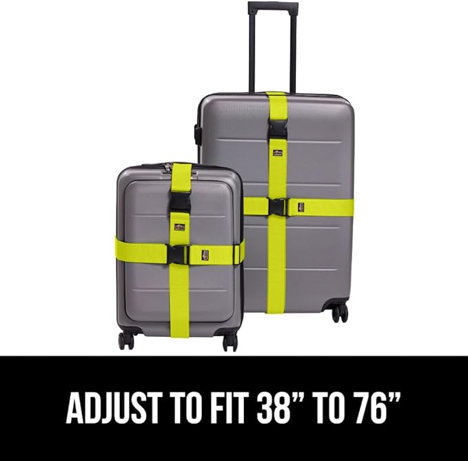 GORILLA GRIP Heavy Duty 4 Pack Adjustable Luggage Straps for Suitcases, Easy to Identify Travel Belt Connector Holds Suitcase Together, Extends Life of Bag, Strap Connects Two Bags, Accessories Yellow