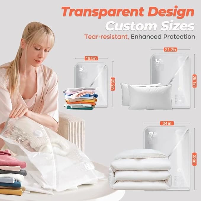 18 Pack Vacuum Storage Bags Set with Rechargeable Wireless Pump Large/Medium/Small Vacuum Seal Bags for Clothing Travel and Home, Compression Packing for Comforters, Blankets and Bedding