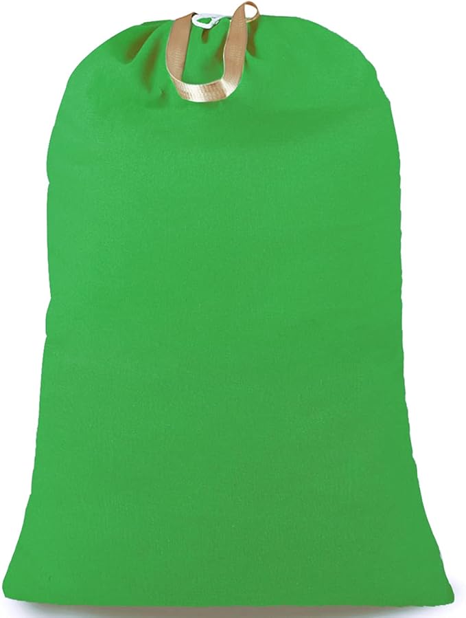 Heavy Duty Laundry Bag with Drawstring and Handle, Extra Large Travel Dirty Clothes Bag for Laundromat and Household, Durable Rip-Stop Laundry Hamper Liner, 28 x 40 Inch by SANFERGE, Kelly Green