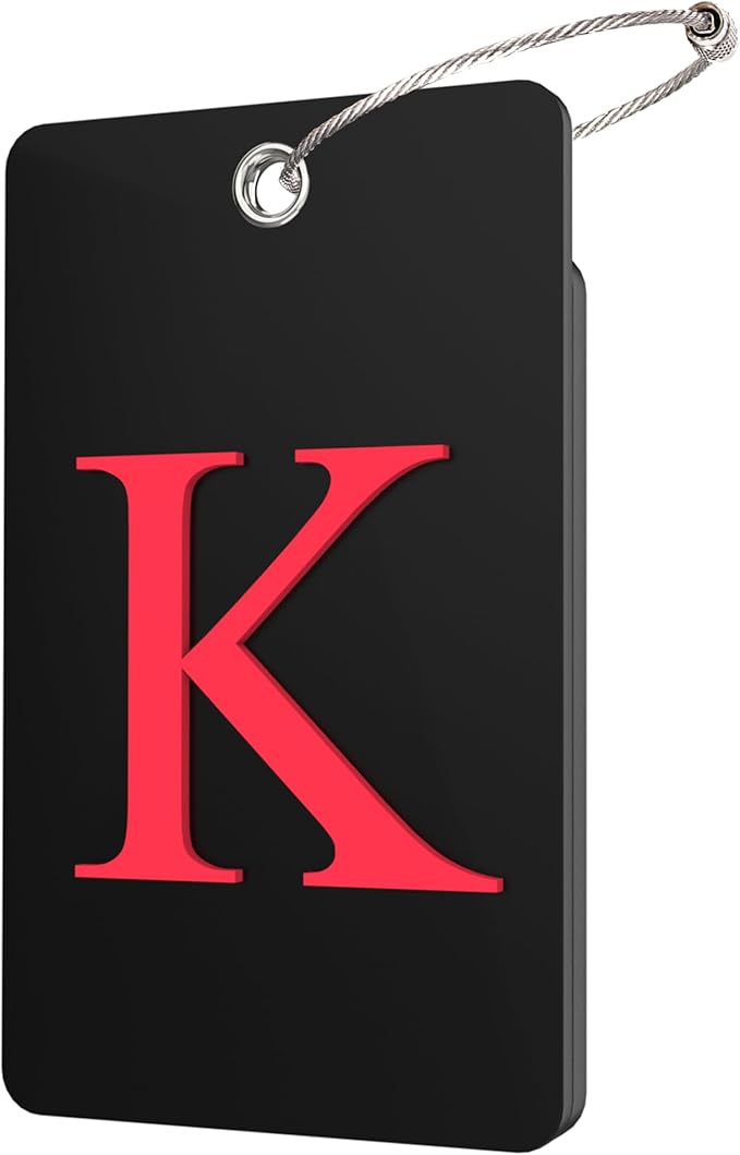 Gostwo 2 Pack Luggage Tags for Suitcases, 26 Initial Letter Travel Luggage Baggage Identification Labels ID Tag Fully Bendable Tags with Stainless Steel Loop (Black) (Letter K)