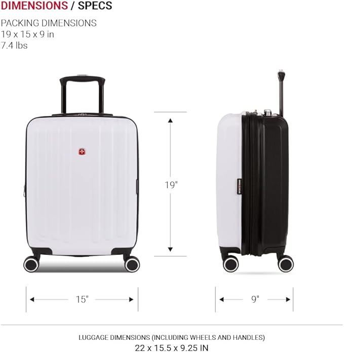 SwissGear Duet Expandable Luggage, Hard Shell Carry-On Luggage with Spinner Wheels