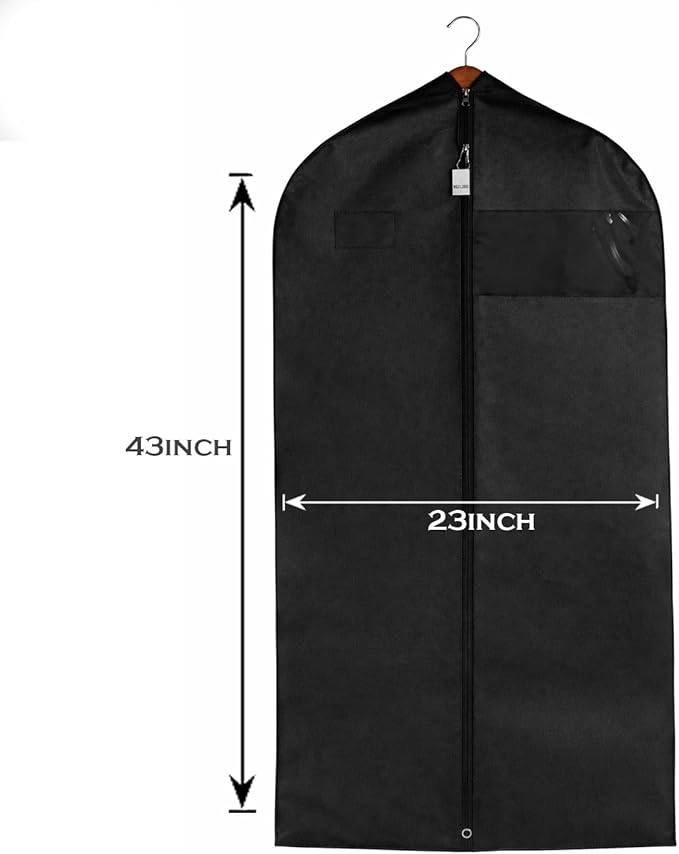 Travel Garment Bag Lightweight Water-Resistant Material Black Zipped Travel Suit Garment Bag For Carrying And Storing Outfits 43x23 Inch