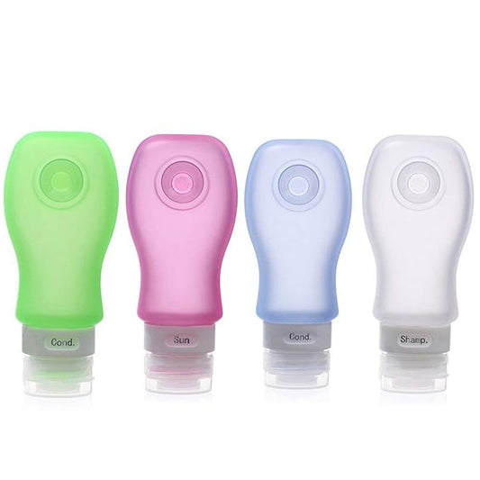 4 Pack Sucker type Portable Food Grade Squeeze Silicone Liquid Travel Bottles TSA Approved For Shampoo, Conditioner, Lotion, Toiletries, Food condiment(1OZ,White+Blue+Green+Pink)