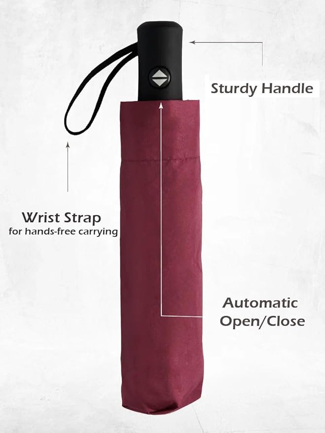 Windproof Travel Umbrella - Compact, Light, Full Automatic Open/Close - Folding Backpack Umbrella for Rain & Sun UV Preotection For Men & Women, Unbreakable 8 Fiberglass Ribs UK Design