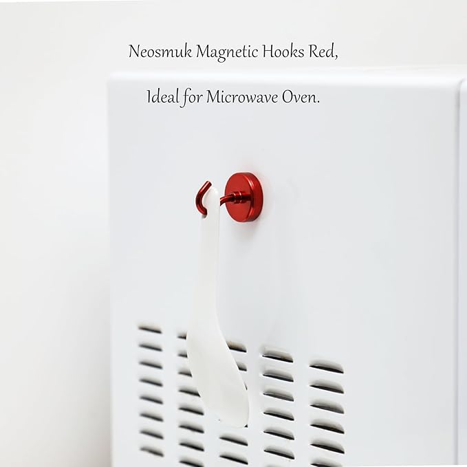 Neosmuk Magnetic Hooks,Heavy Duty Earth Magnets with Hook for Refrigerator, Extra Strong Cruise Hook for Hanging, Magnetic Hanger for Curtain, Grill(Red, 6 Pack)