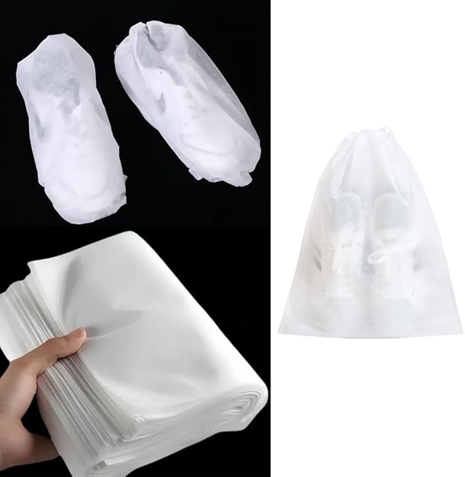 50 Pack Transparent Shoe Bags Travel Shoe Bags Non-woven Fabric Disposable Drawstring Dust Covers Shoes Storage Organizers Pouch for Sneaker Cross Trainer Tote Handbags Purses Running Shoes