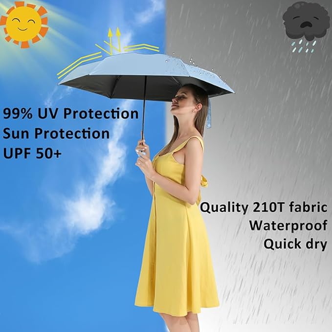 BAODINI Travel Essentials Mini Umbrella for Purse With Case Small Compact UV Sun Protection Lightweight Tiny Pocket Manual Open Close Umbrella for Women Kids and Men Fits Purse Backpack