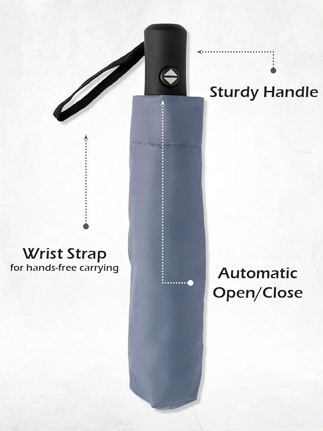 Windproof Travel Umbrella - Compact, Light, Full Automatic Open/Close - Folding Backpack Umbrella for Rain & Sun UV Preotection For Men & Women, Unbreakable 8 Fiberglass Ribs UK Design