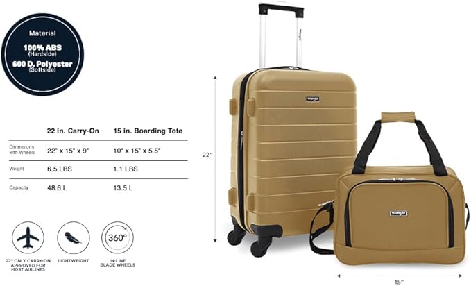 Wrangler Smart Spinner Hardside Luggage, 2 Piece Set, Wood Thrush
