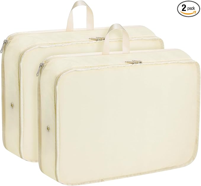 Compression Packing Cubes for Travel Essentials, 2pc Expandable Travel Cubes for Packing Bags Suitcase Organizer, Beige