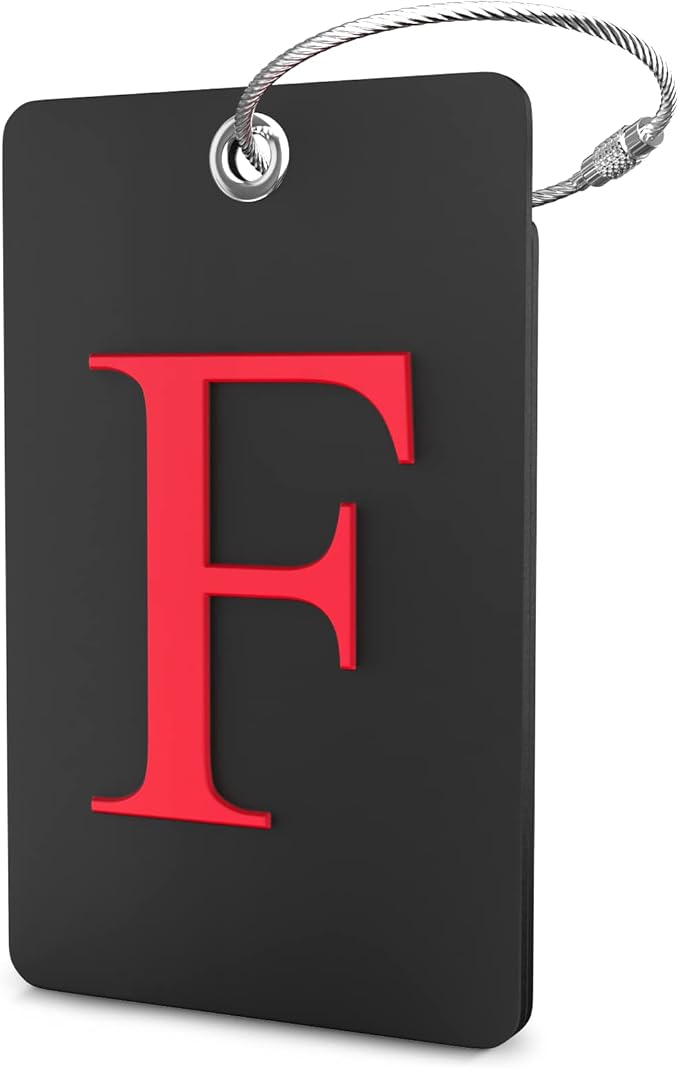Shacke Luggage Tag Initial - Fully Bendable Tag w/Stainless Steel Loop - Black (Letter F)