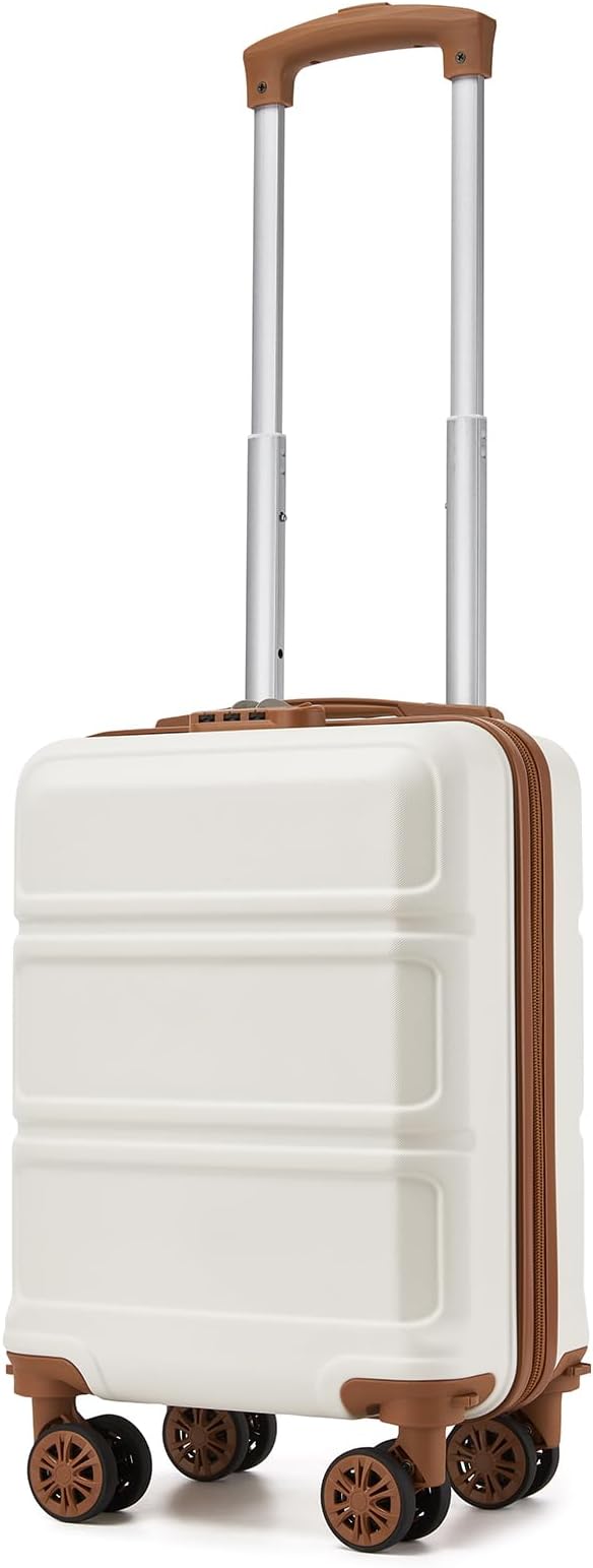 Kono 15'' Underseat Carry On Luggage Airline Approved, Anti-Scratch PC+ABS Hardshell Carry on Suitcase with Smooth Spinner Wheel, Lightweight Overnight Carry on for Short Travel, Cream White