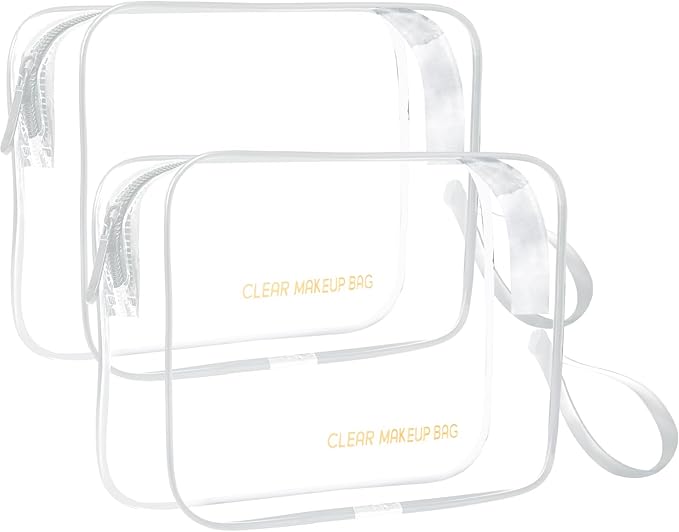Clear Makeup Bag,2 Pack TSA Approved Toiletry Bag Travel Toiletry Bag Hanging Makeup Cosmetic bag for Women Men (White)