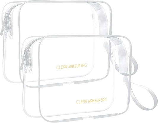 Clear Makeup Bag,2 Pack TSA Approved Toiletry Bag Travel Toiletry Bag Hanging Makeup Cosmetic bag for Women Men (White)
