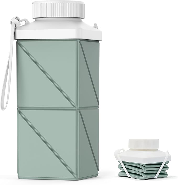 Collapsible Water Bottles 17.4oz(516ML), 2nd Generation Leakproof BPA-Free Travel Water Bottle,Lightweight Reusable Water bottle, Portable for Travel Cycling Gym Camping,Sage Green, 1 Pack