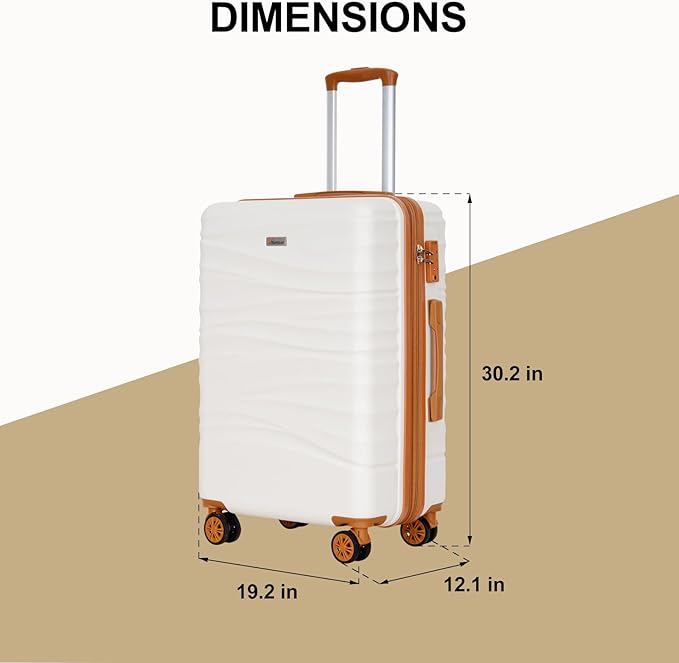 Romswi 30" Expandable Hardside Checked Luggage, Large Checked Suitcase with Dual Spinner Wheels, Up to 20% More Space, Hardshell, YKK Zipper White