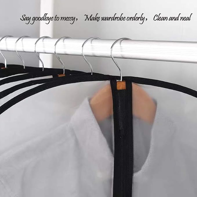 Hanging Garment Bag Breathable Clothes Covers with Zip (Set of 12) Covers Bags Dress Bag Covers Garment Bags Mens Dust Cover for Wardrobe Storage and Travel (Black, 24'' x 60'')